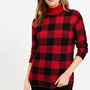 Loft Mock Neck Buffalo Plaid Tunic Sweater, XS